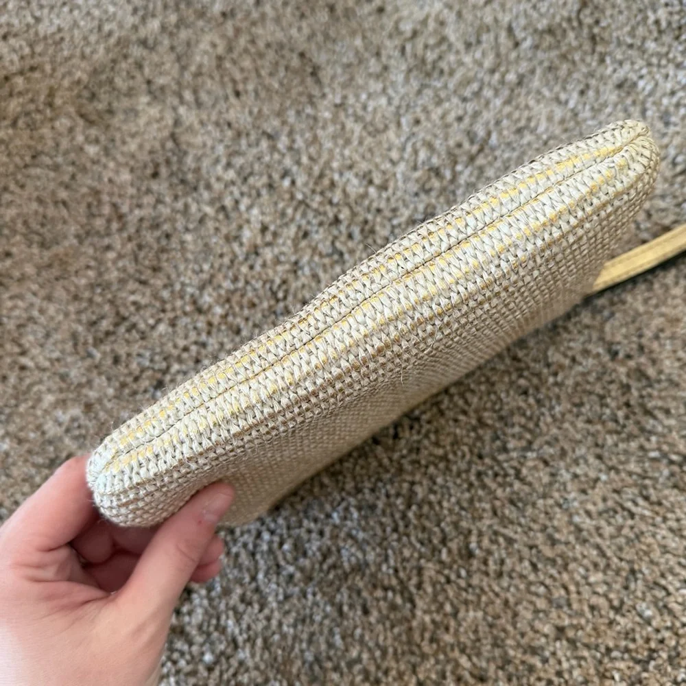 PATRICIA NASH Distressed Metallic Raffia Clutch Wristlet in Antique Gold